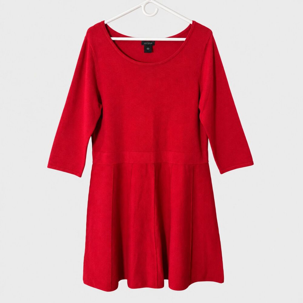 Ann Taylor Red Sweater Dress XL Pleated Fit Flare Holiday Cocktail Classic Chic